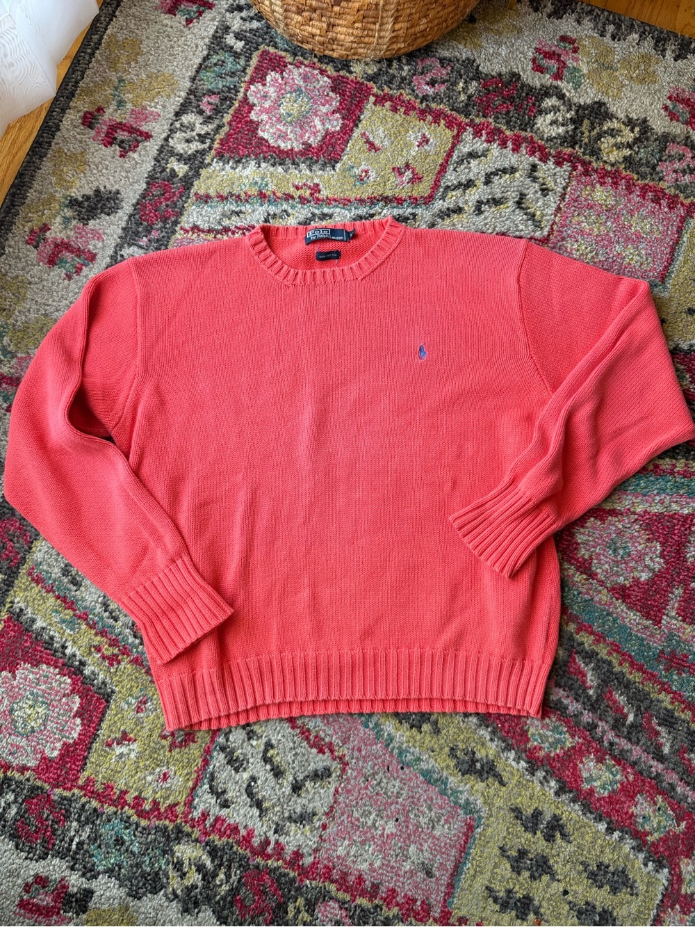 Vintage Ralph Lauren Coral Crewneck Cotton Sweater XL